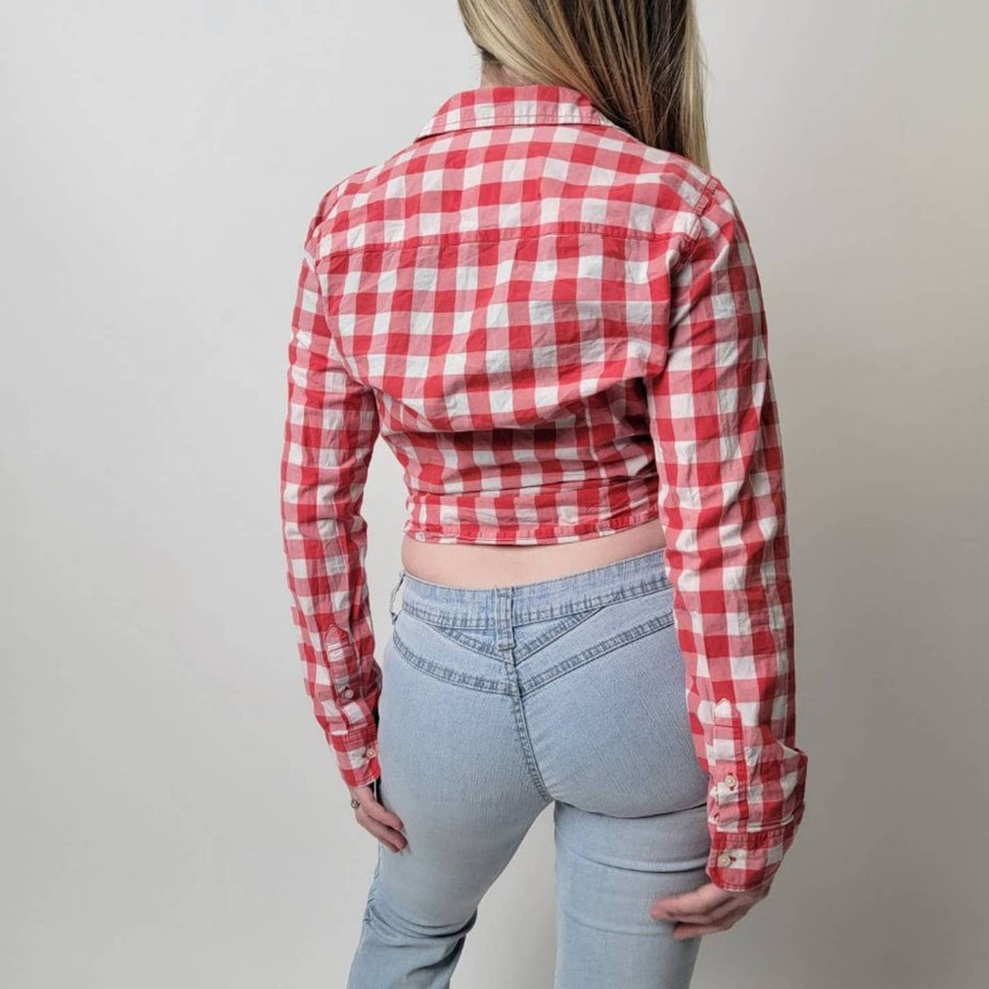 y2k Cropped Tie Front Plaid Country Girl Button Down by A&F - M