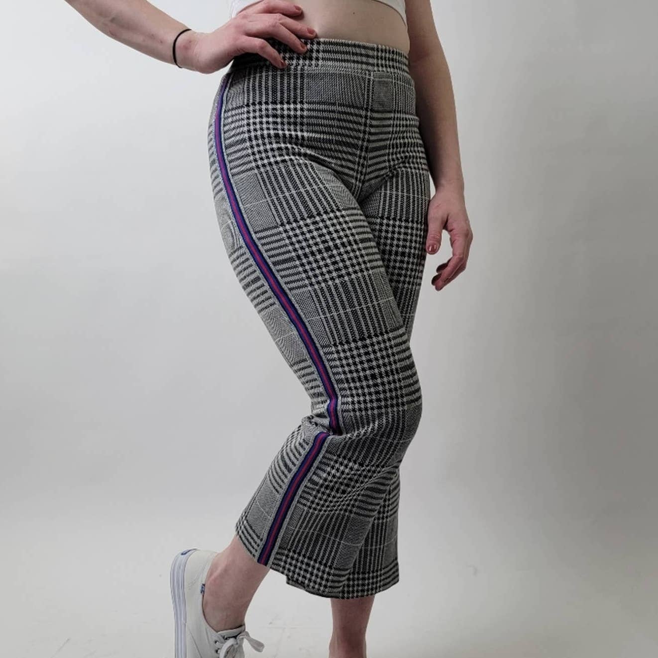 F21 Kick Flare Crop Plaid Stripe Pants