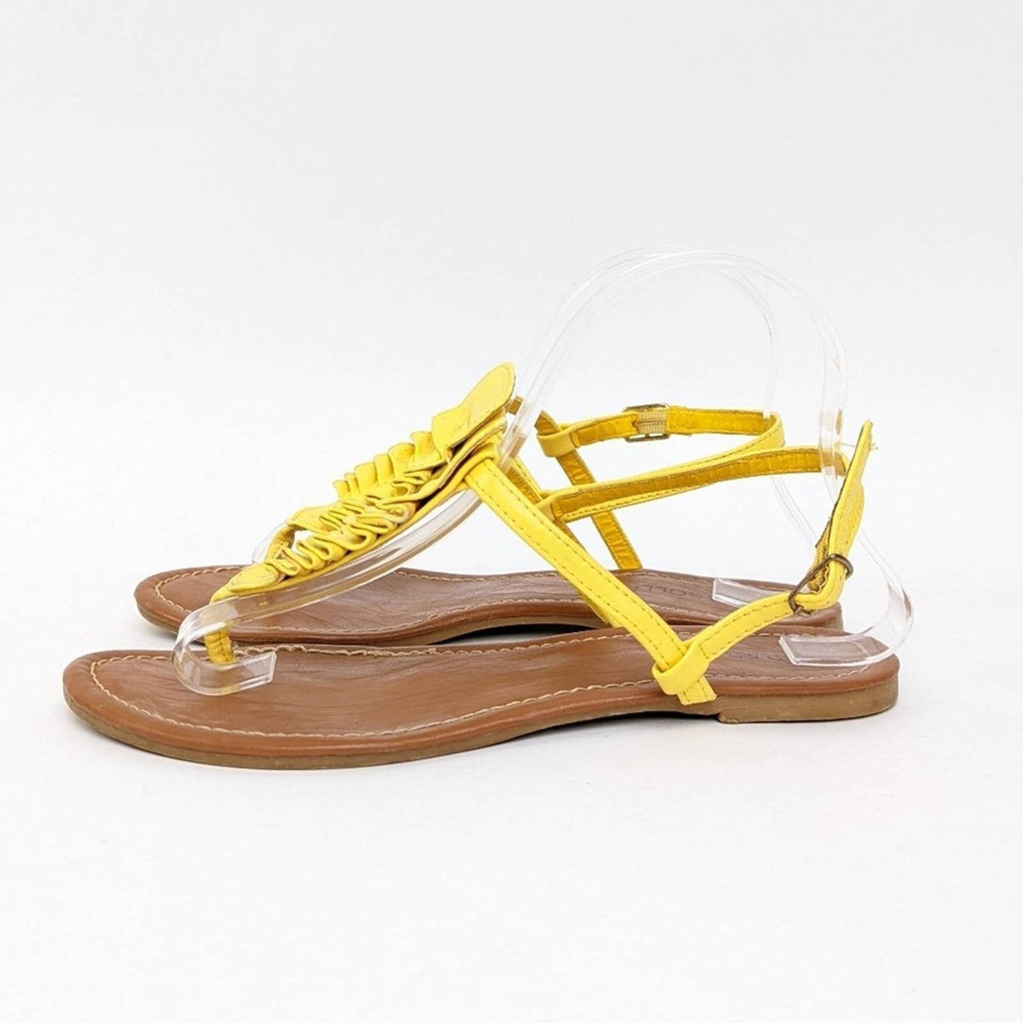 Rasolli Yellow Ruffled Strappy Thong Sandals - 8