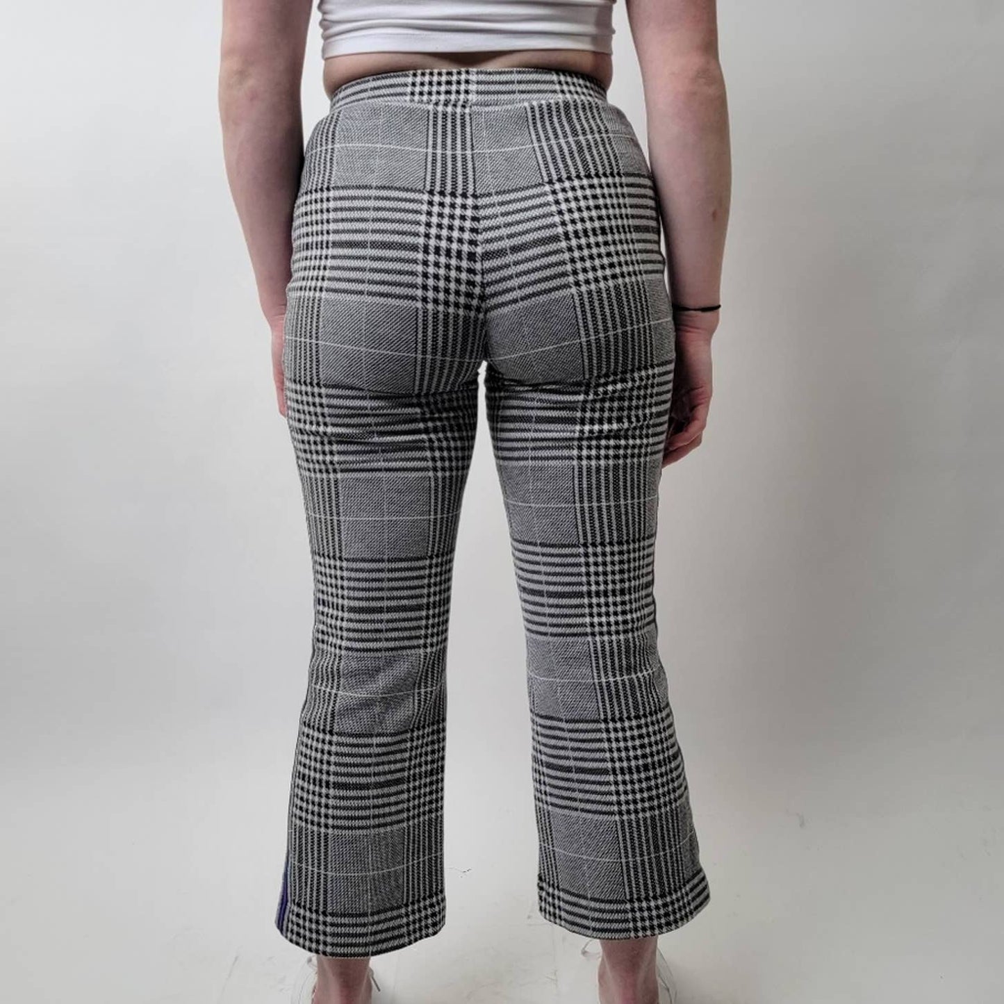 F21 Kick Flare Crop Plaid Stripe Pants