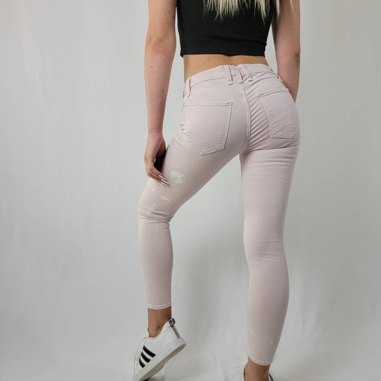 Anthropologie x McGuire Isabeli Lace Up Pastel Pink Paint Splat Skinny Jeans - 27