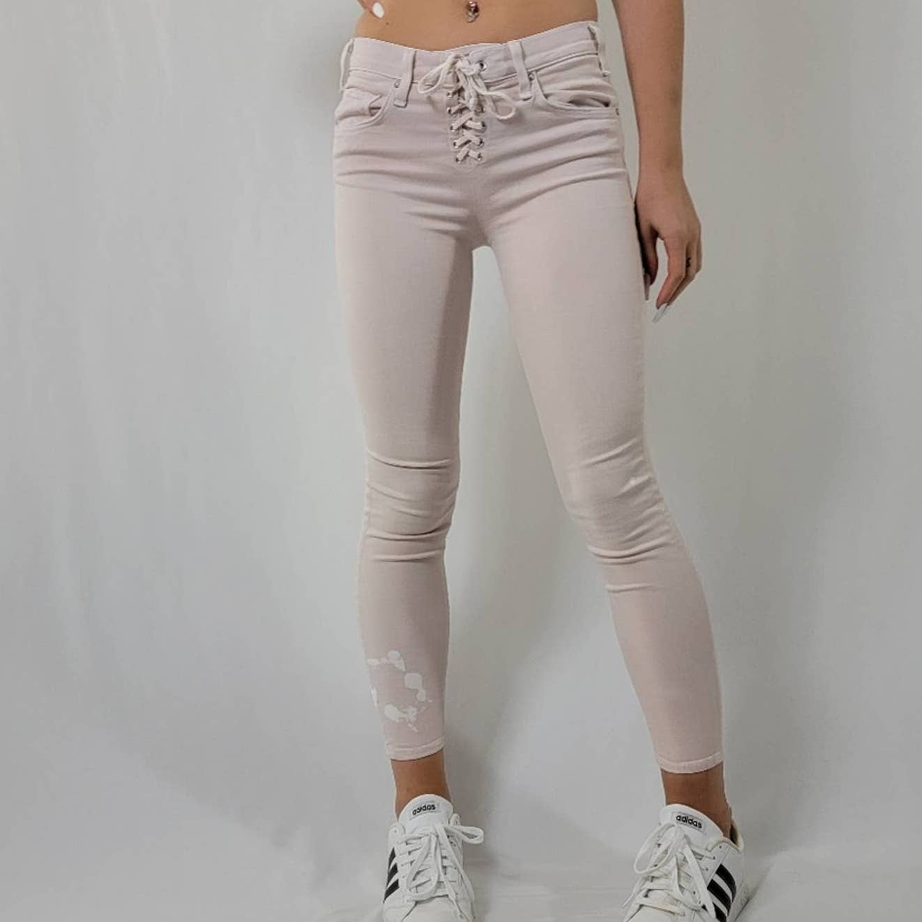 Anthropologie x McGuire Isabeli Lace Up Pastel Pink Paint Splat Skinny Jeans - 27