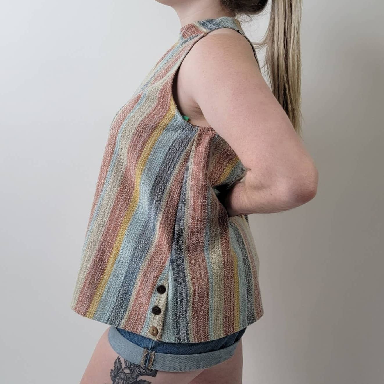 Anthropologie W5 Linen Rainbow Striped Halter Tank - L