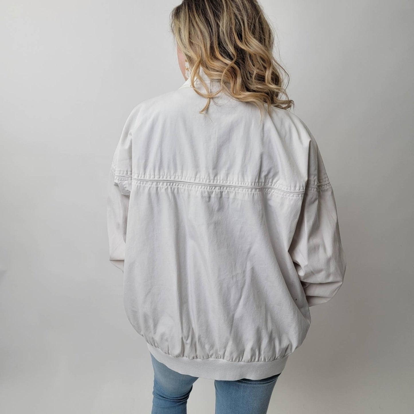 Vintage 80s Haband White Bomber Track Jacket - L