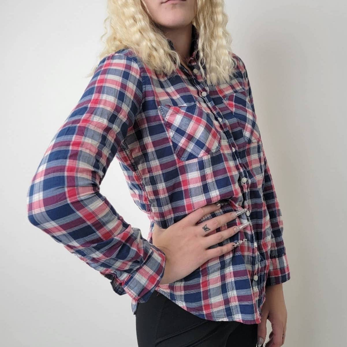 Aeropostale Lace Western Plaid Button Down Shirt - S