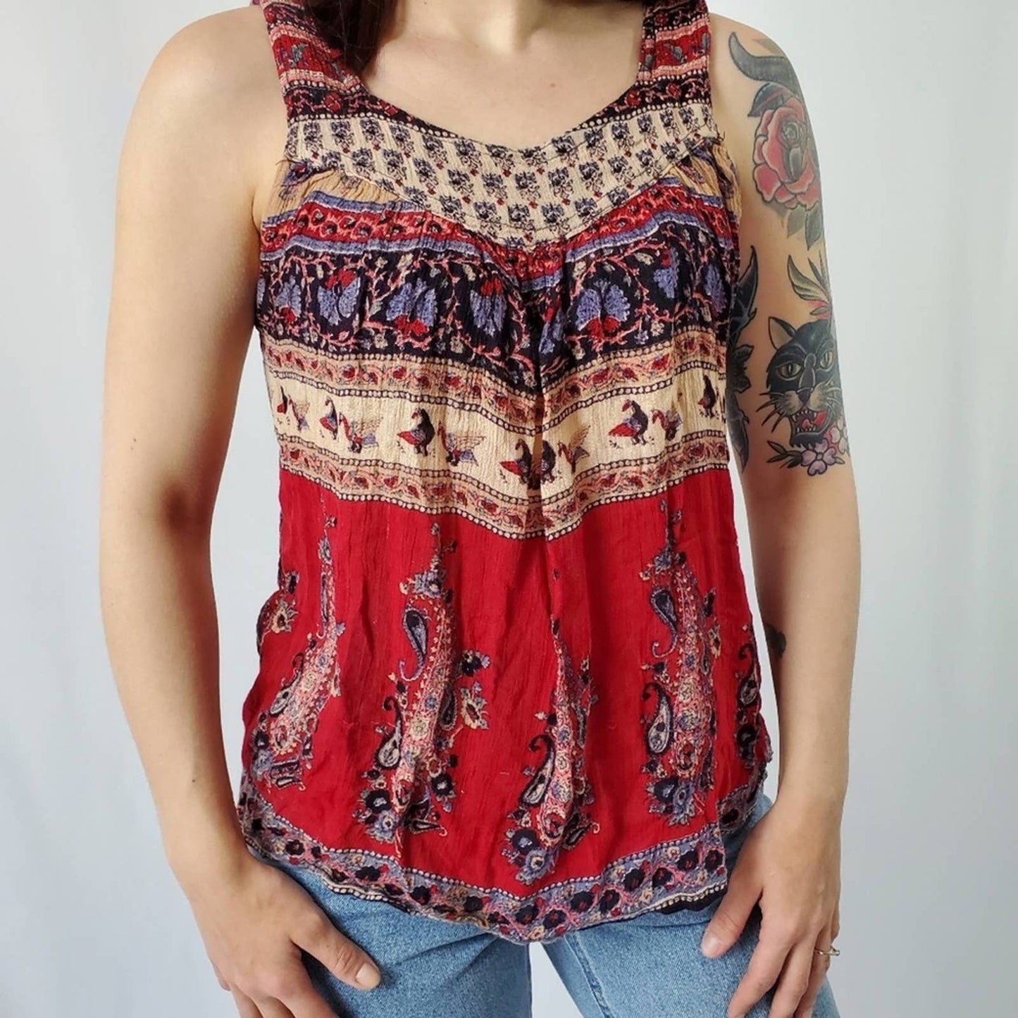 Gypsi Rose World Travelers Boho Flowy Tank Top Tunic