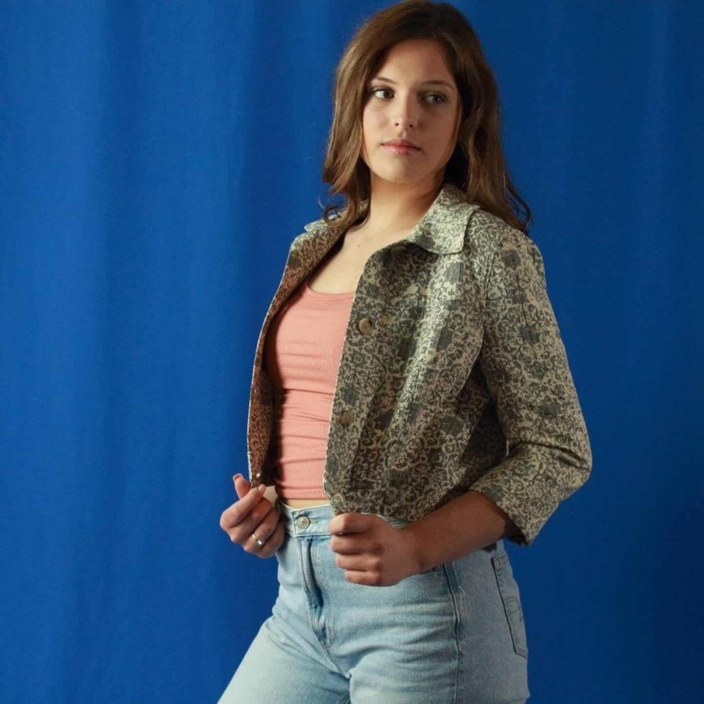 Theory Ecru Brocade Cropped Box Jacket - M