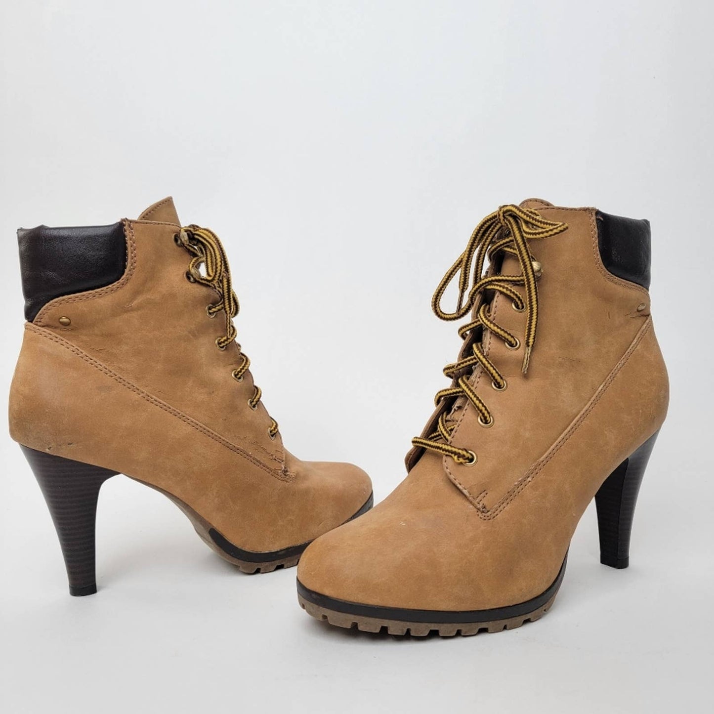 Nubuck Leather Lace-Up Stiletto Heel Chukka Booties - 9.5
