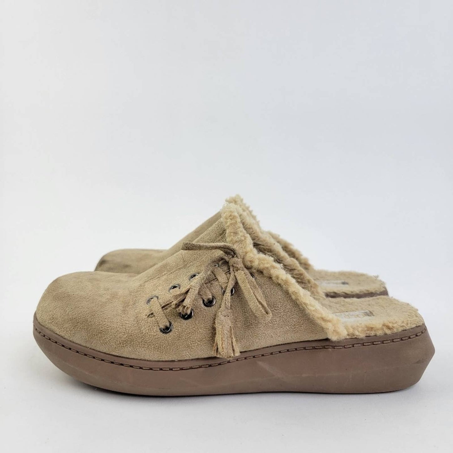 Old College Inn Vegan Suede Leather Slip On Sherpa Fur Lined Loafer Mule Slipper