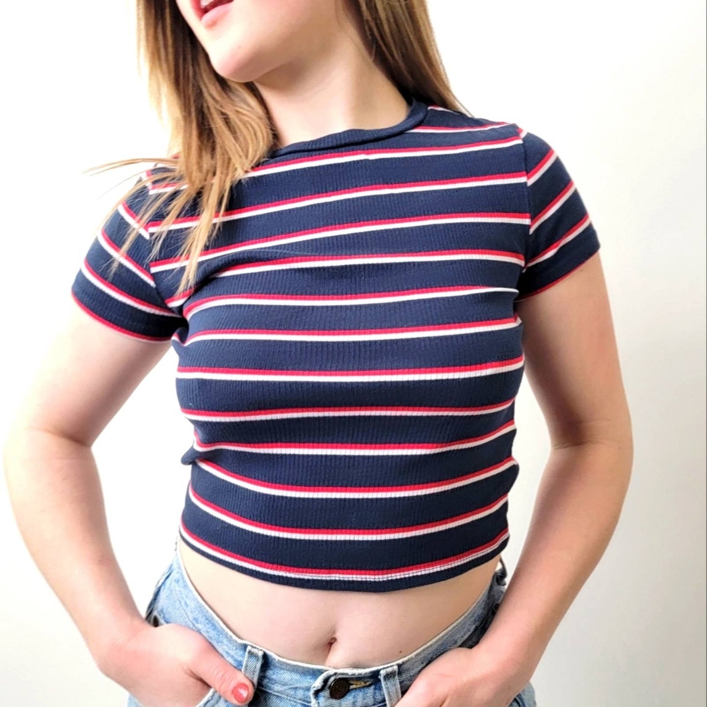 H&M Red White & Blue Stripe Crop Top - Medium