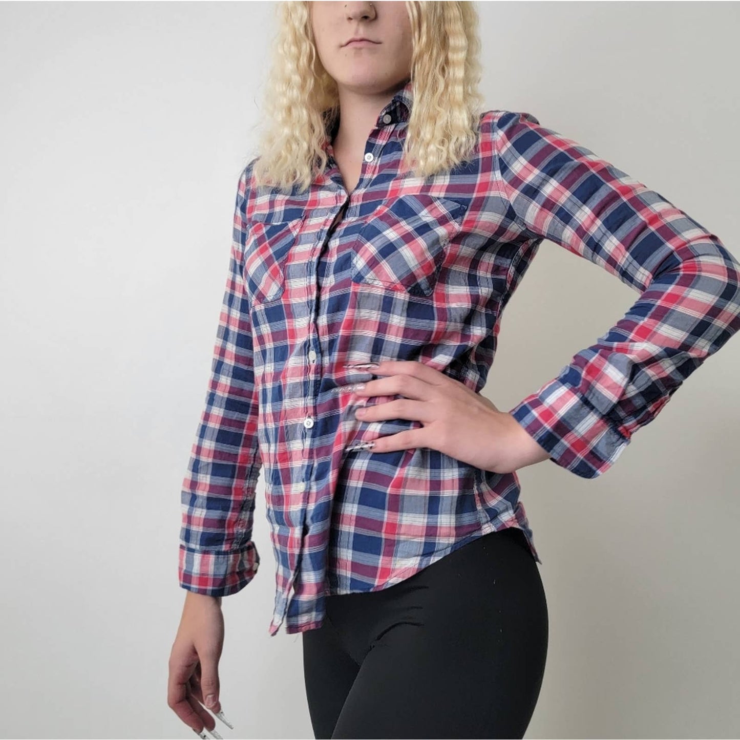 Aeropostale Lace Western Plaid Button Down Shirt - S