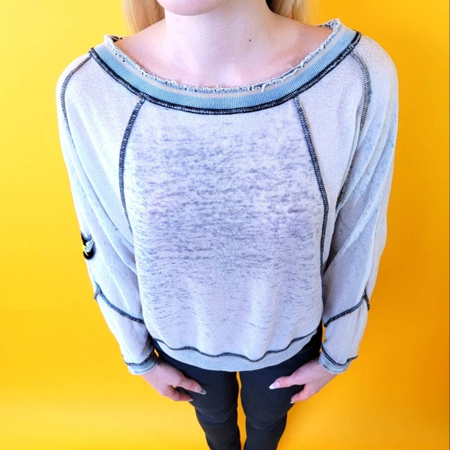 Free People Raw Hem Sheer Jersey Pullover Long Sleeve Top