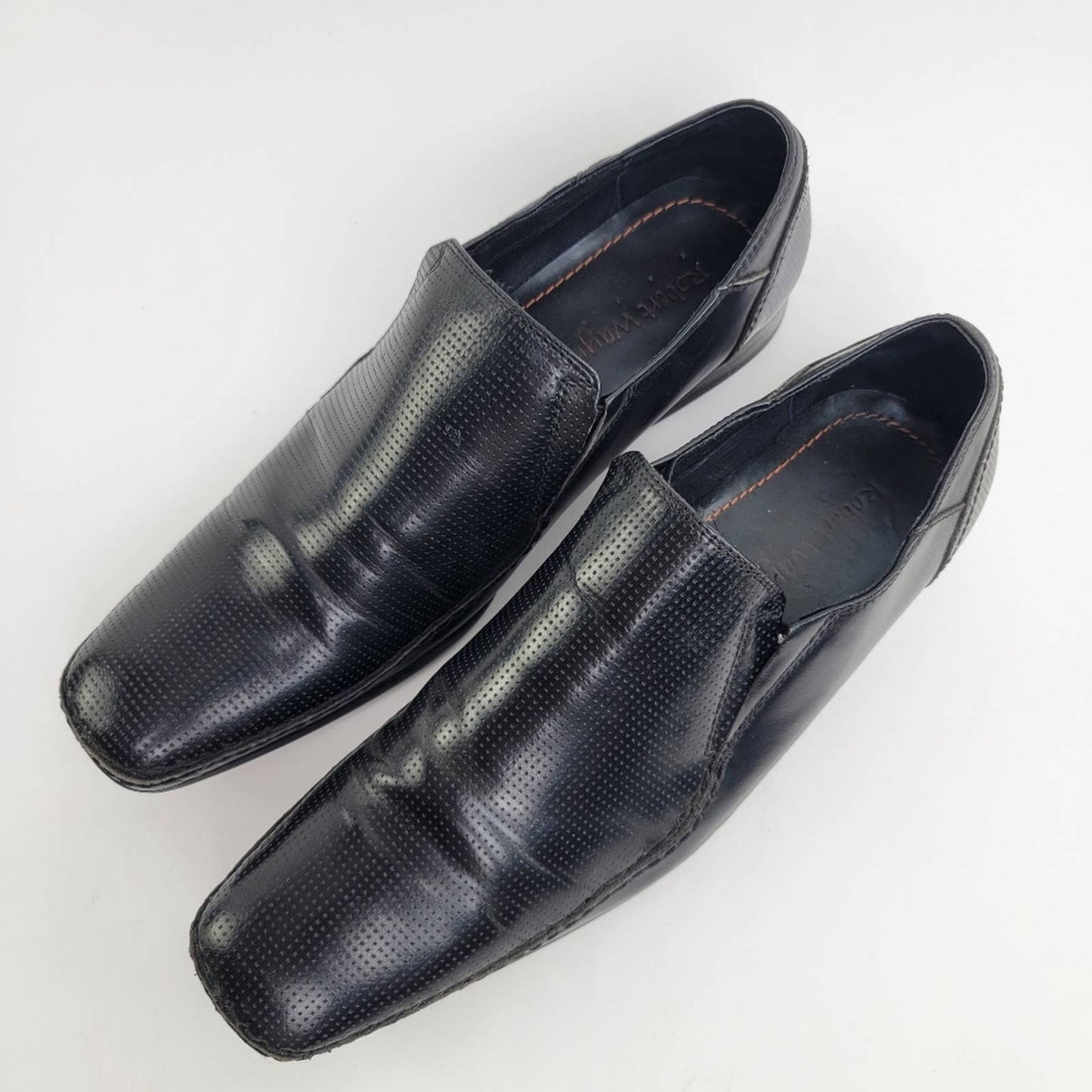 Robert Wayne Crash Snipped Square Toe Black Leather Loafers