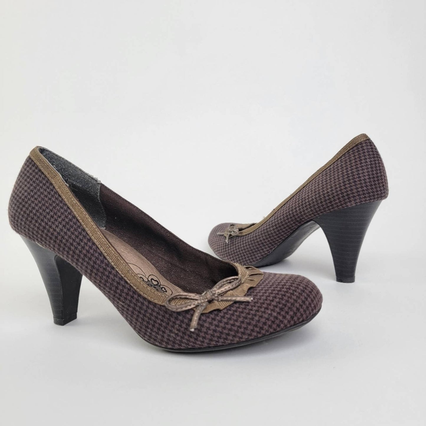 BONGO Bow Gingham Plaid Kitten Pump Heels - 7
