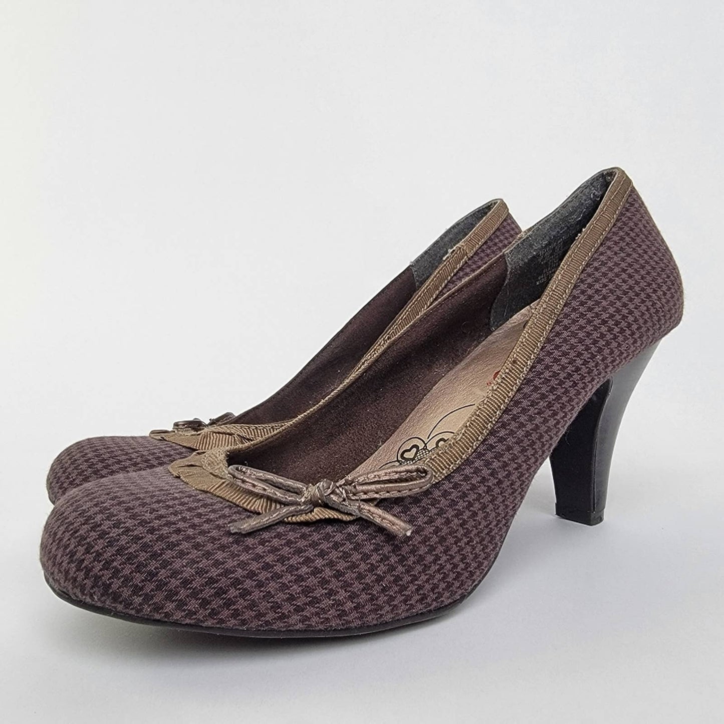 BONGO Bow Gingham Plaid Kitten Pump Heels - 7