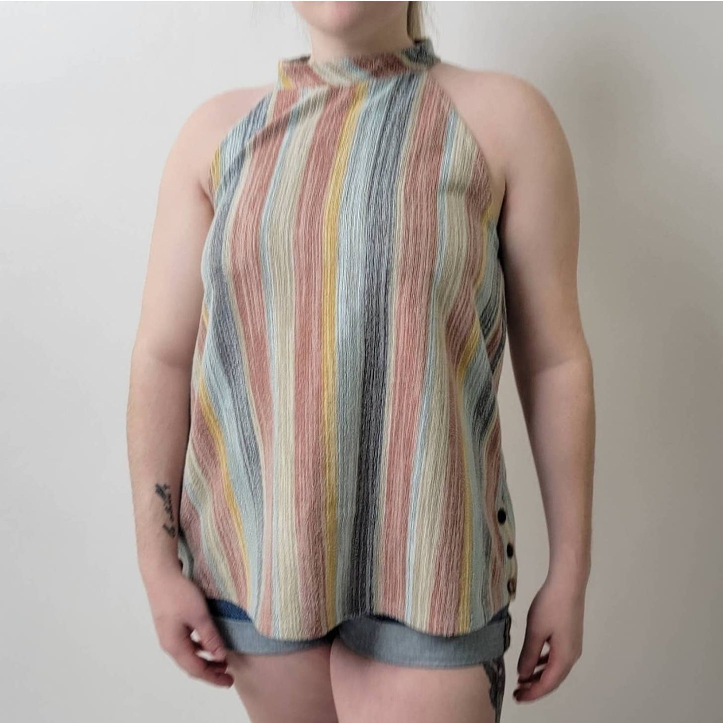 Anthropologie W5 Linen Rainbow Striped Halter Tank - L