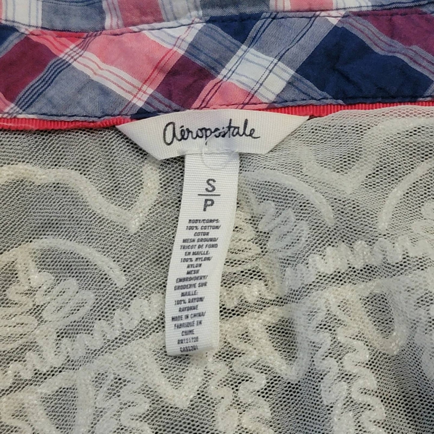 Aeropostale Lace Western Plaid Button Down Shirt - S