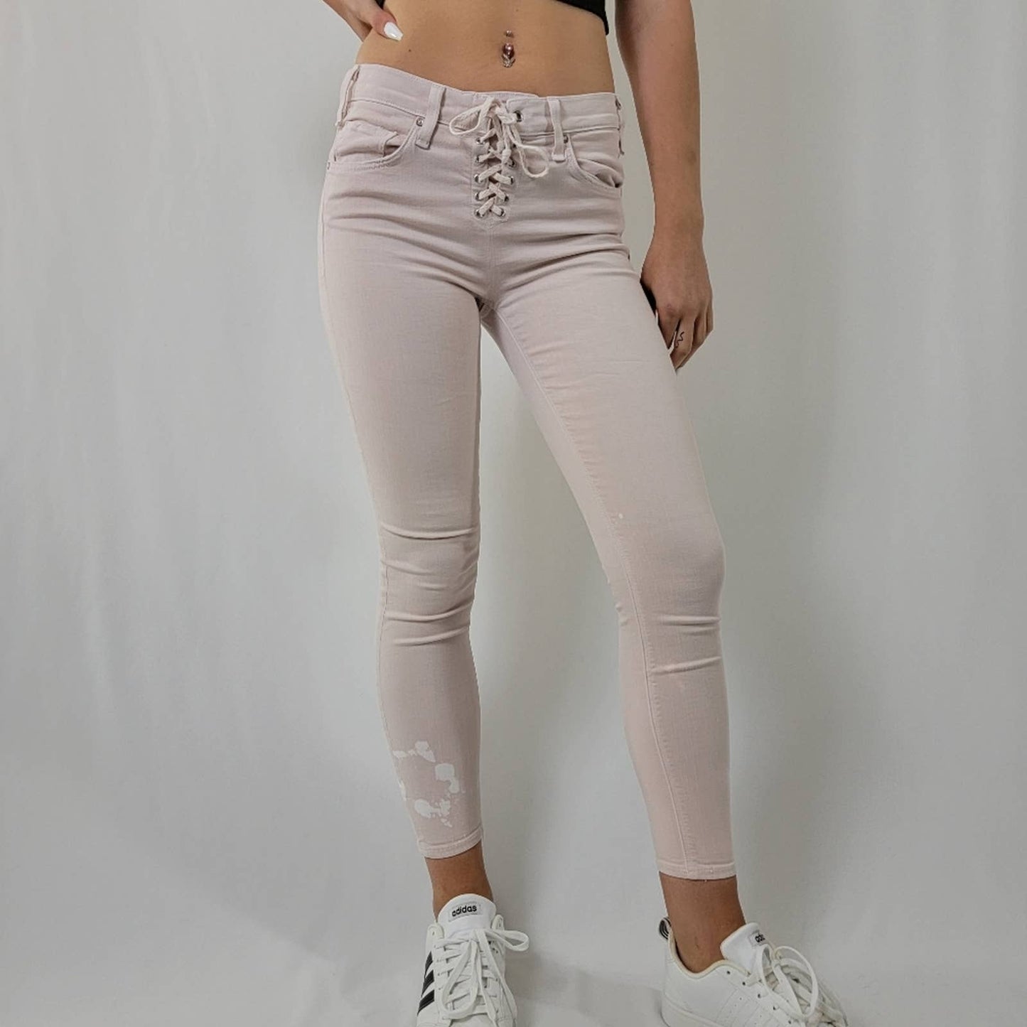 Anthropologie x McGuire Isabeli Lace Up Pastel Pink Paint Splat Skinny Jeans - 27