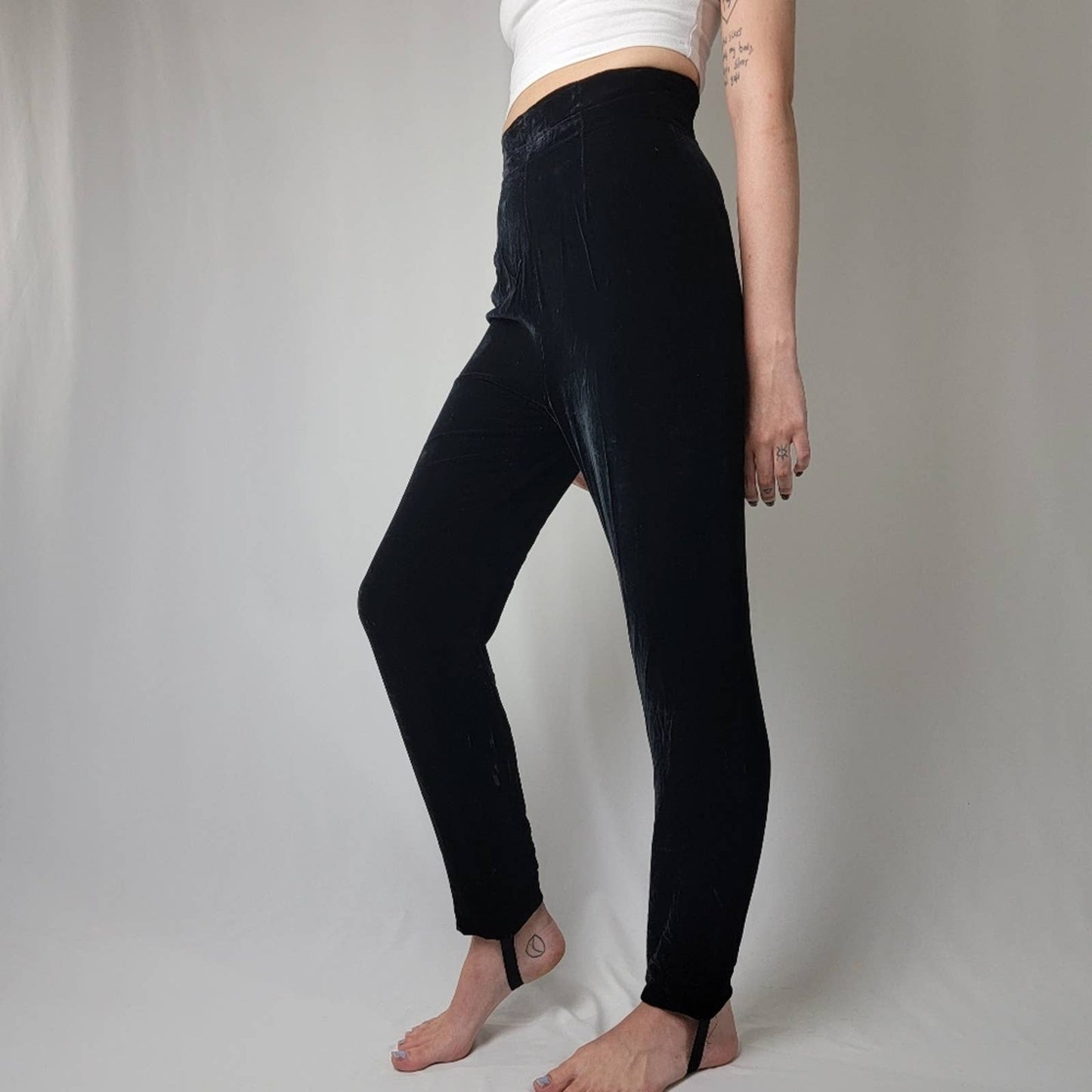 80's Patricia Clyne Black High Rise Velvet Stirrup Pants