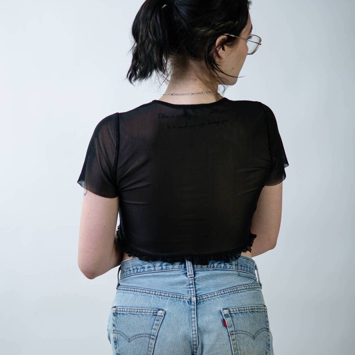 Embroidered Stitched Floral Rose See Through Sheer Mesh Rave Crop Top