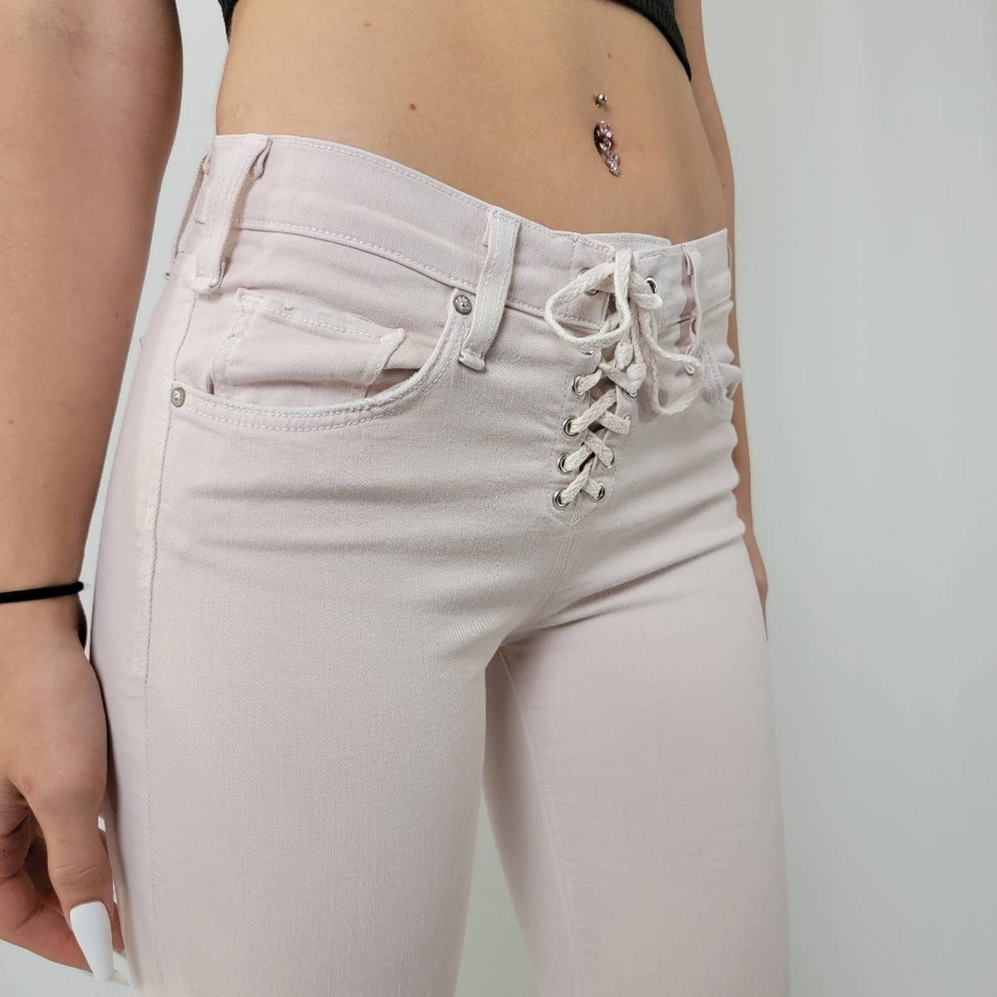 Anthropologie x McGuire Isabeli Lace Up Pastel Pink Paint Splat Skinny Jeans - 27