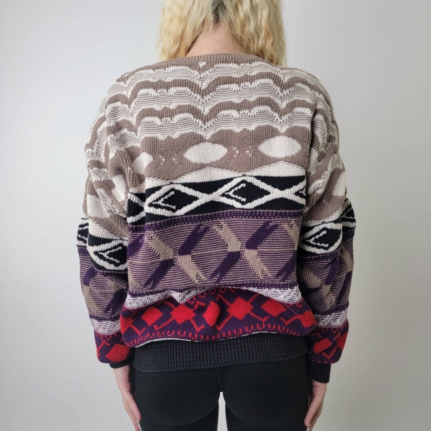 Vintage 90s Crew Neck Chunky Knit Oversized Sweater - M