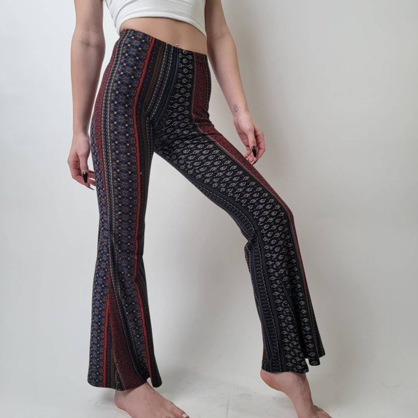 LA Gypsy Flared Boho High Rise Leggings - S