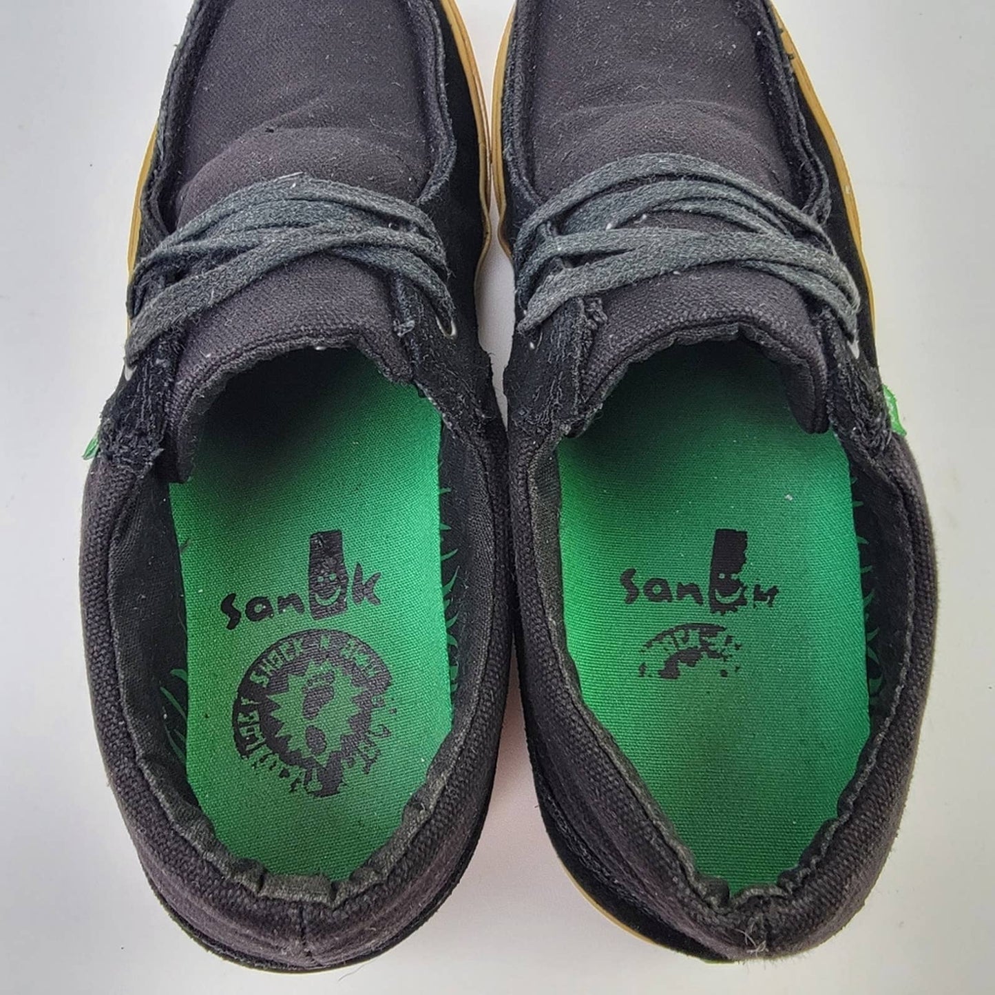 Sanuk The Sea Man NuNami Black Gum Lace Up Sneaker Loafers - 9