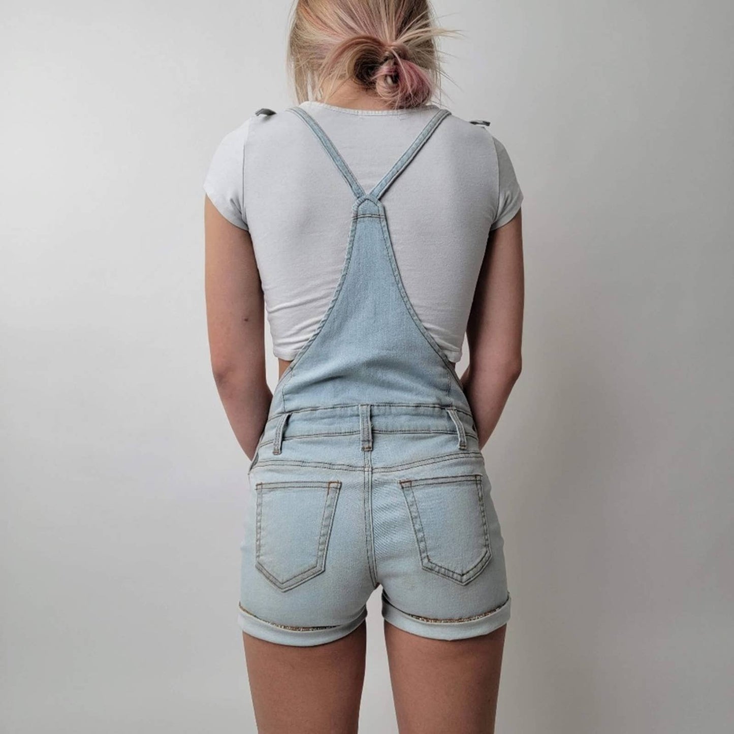 Light Wash Wax Jean Overalls Shortalls - M
