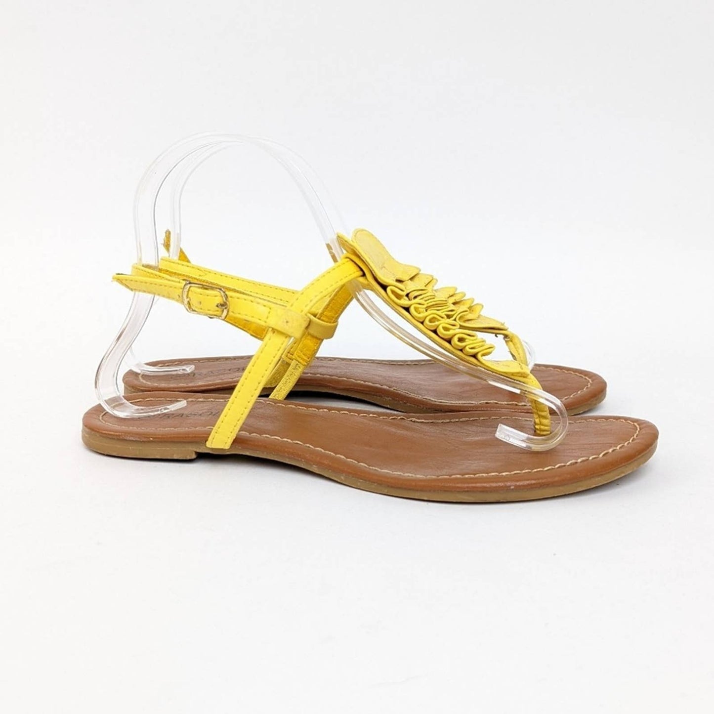 Rasolli Yellow Ruffled Strappy Thong Sandals - 8