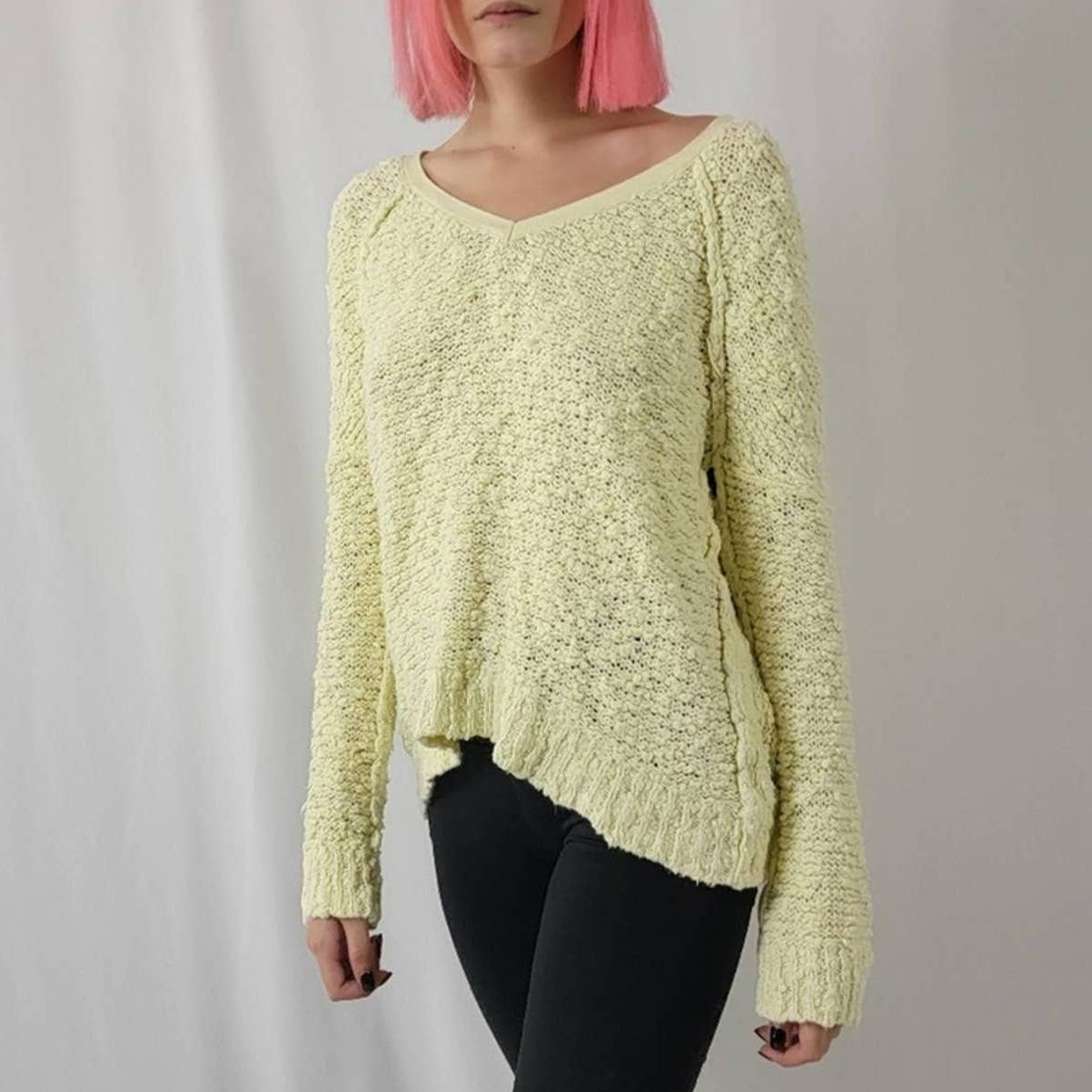 Free People Shaggy Bear Songbird Crochet Knit Pullover Sweater - S