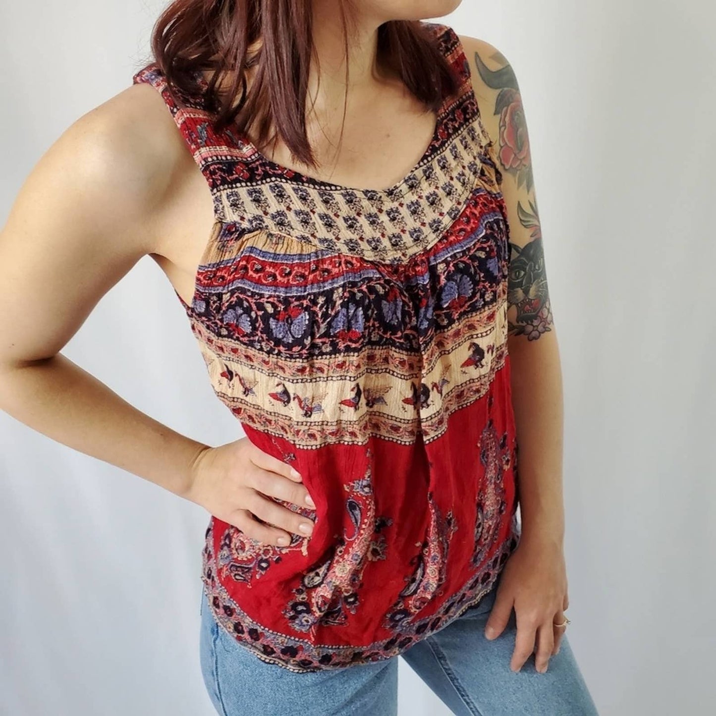 Gypsi Rose World Travelers Boho Flowy Tank Top Tunic
