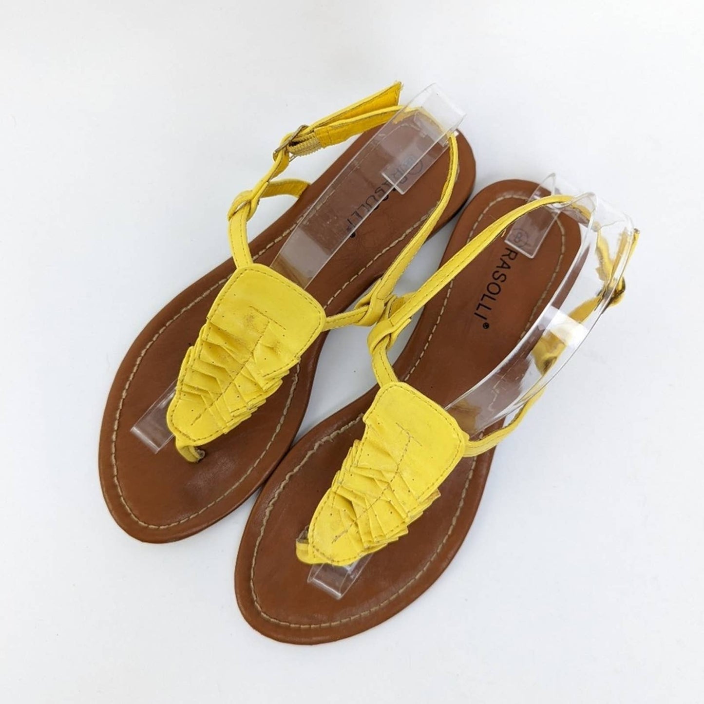 Rasolli Yellow Ruffled Strappy Thong Sandals - 8