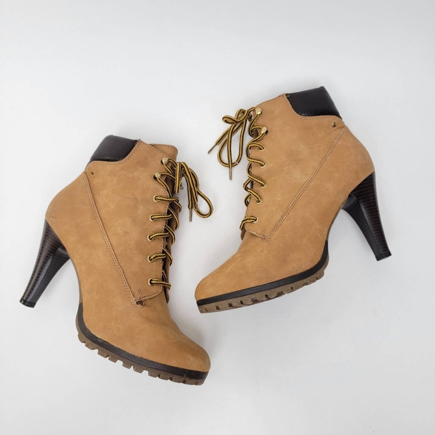 Nubuck Leather Lace-Up Stiletto Heel Chukka Booties - 9.5