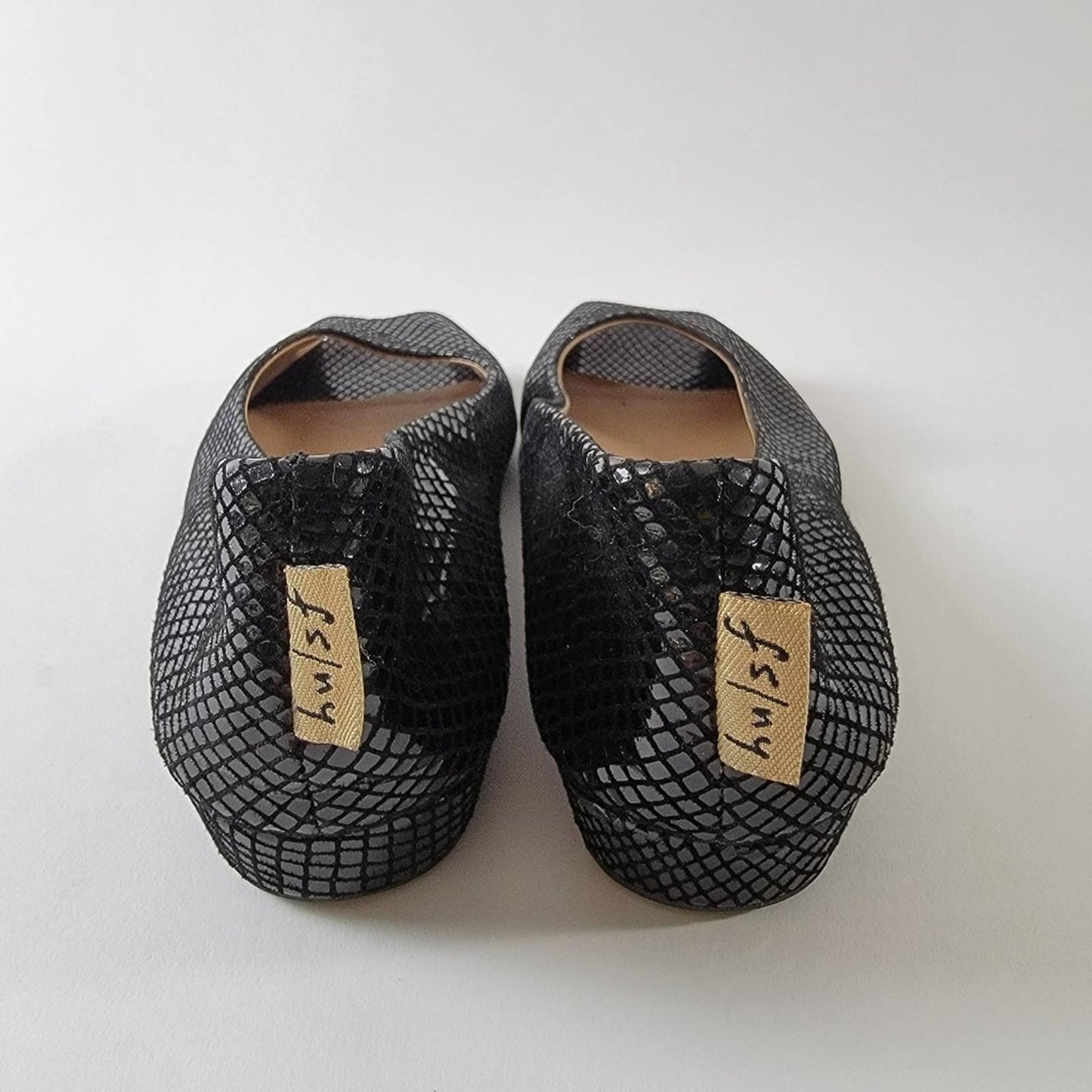 fs/ny French Sole Zeppa Black Fish Python Snake Scale Flats - 9