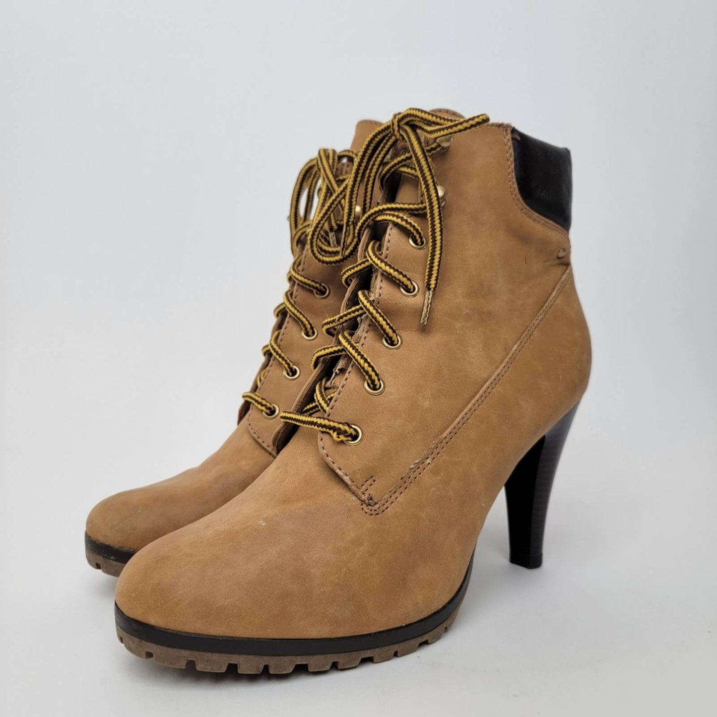 Nubuck Leather Lace-Up Stiletto Heel Chukka Booties - 9.5
