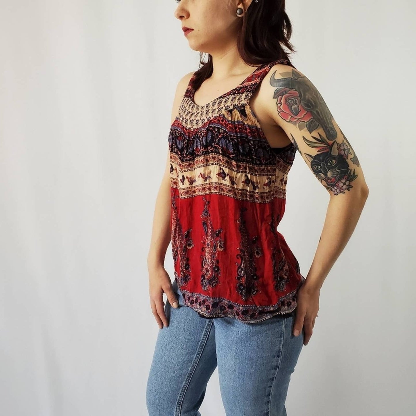 Gypsi Rose World Travelers Boho Flowy Tank Top Tunic