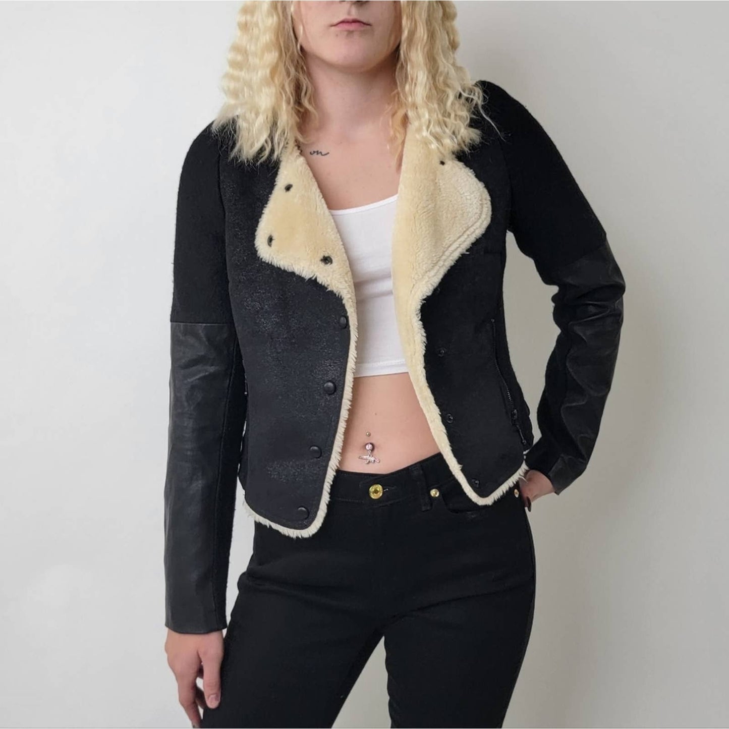 Zara Trafaluc Cropped Fur Penny Lane Leather Bomber Jacket - M