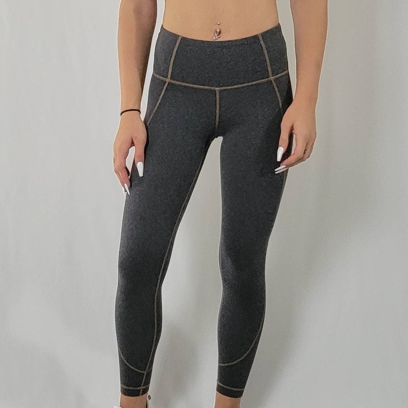 Athleta Grey Contrast Stitching Full Length Leggings - XS
