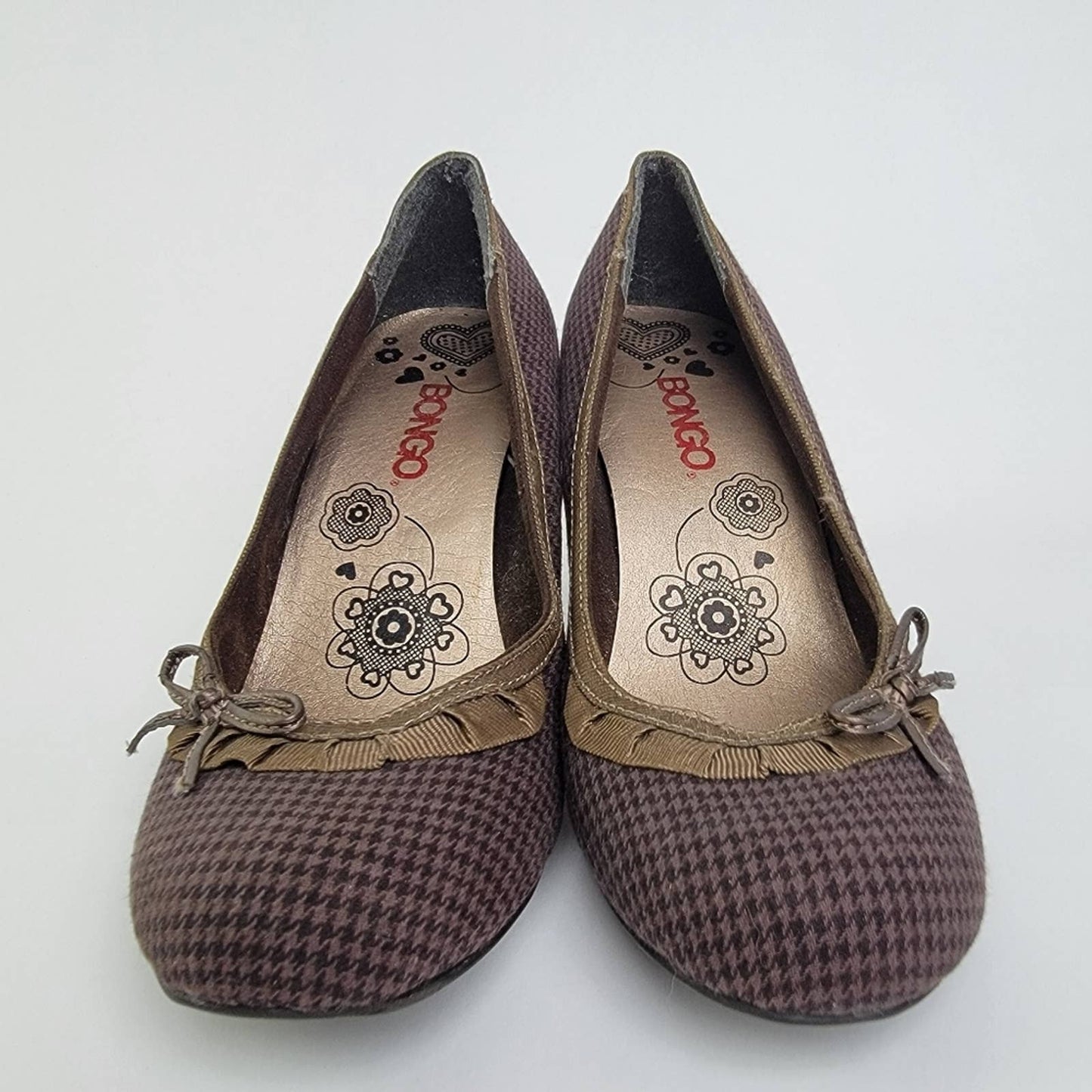 BONGO Bow Gingham Plaid Kitten Pump Heels - 7