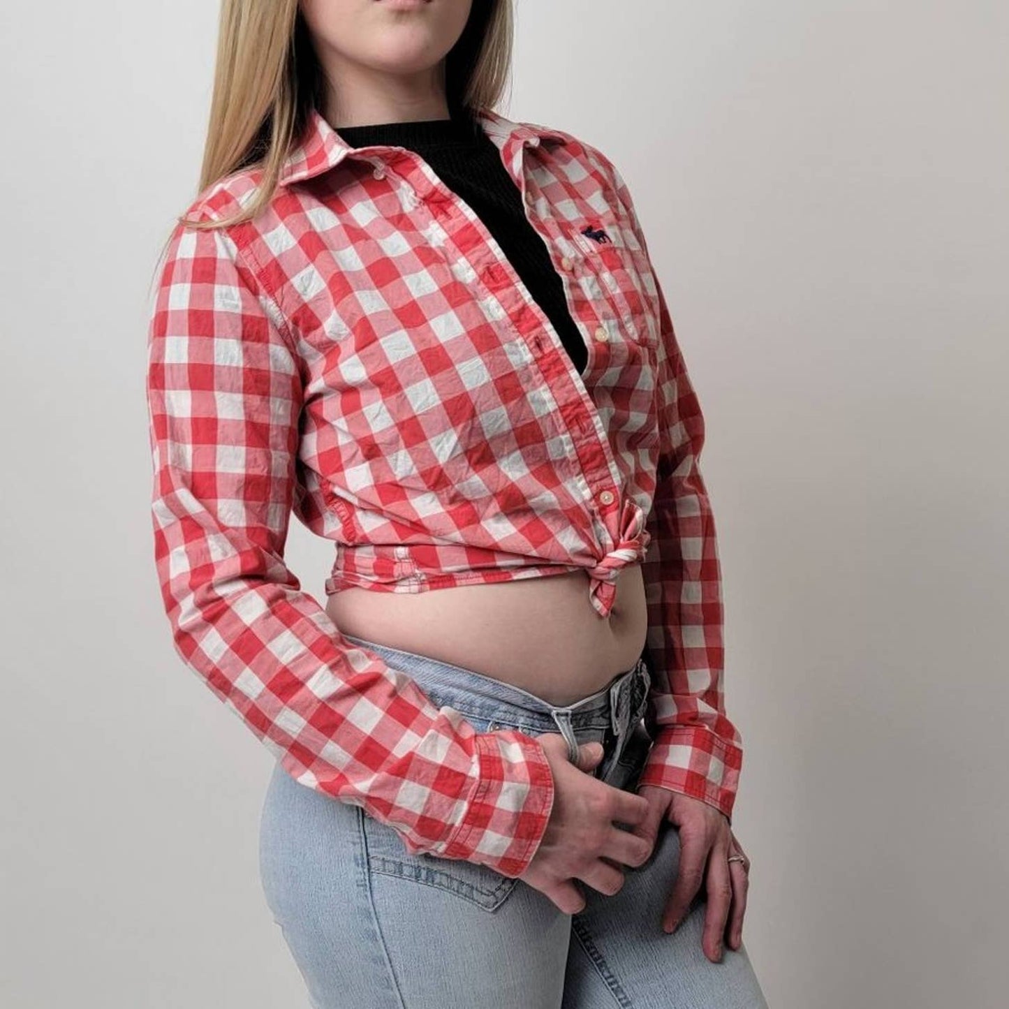 y2k Cropped Tie Front Plaid Country Girl Button Down by A&F - M