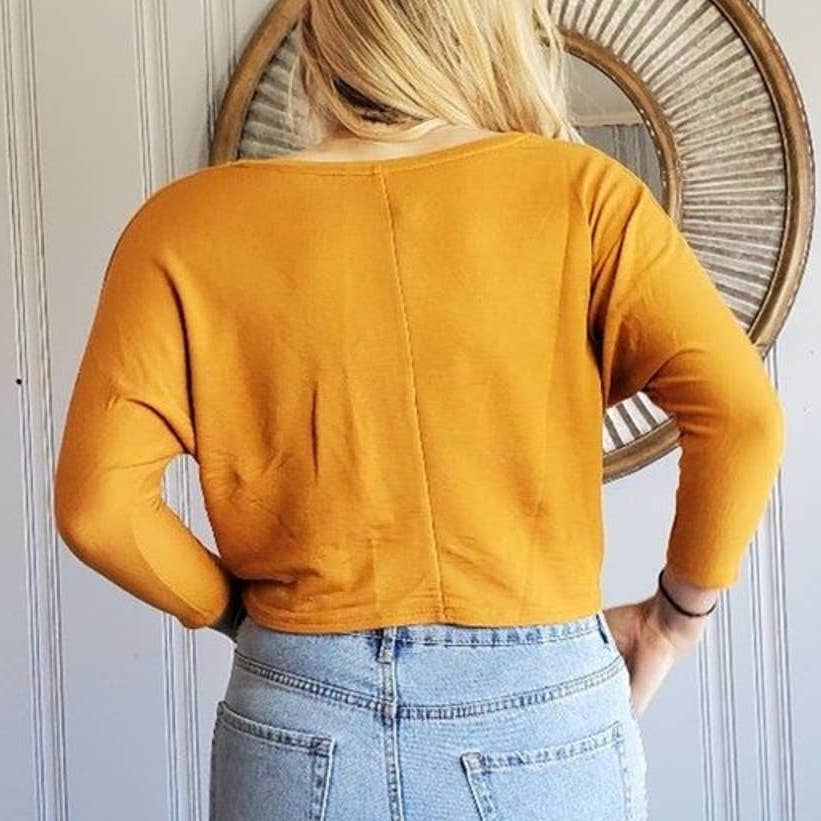 Tresics Long Sleeve Mustard Yellow Crop Top - S