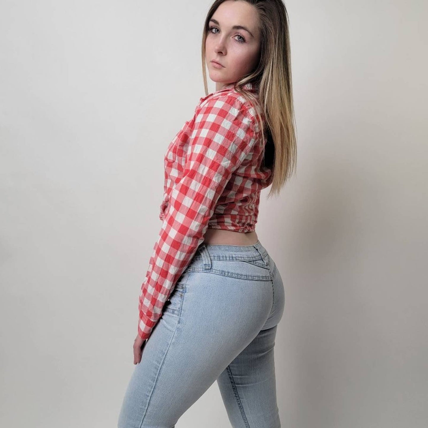 y2k Cropped Tie Front Plaid Country Girl Button Down by A&F - M