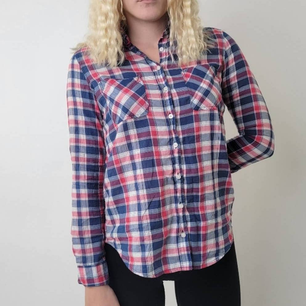 Aeropostale Lace Western Plaid Button Down Shirt - S