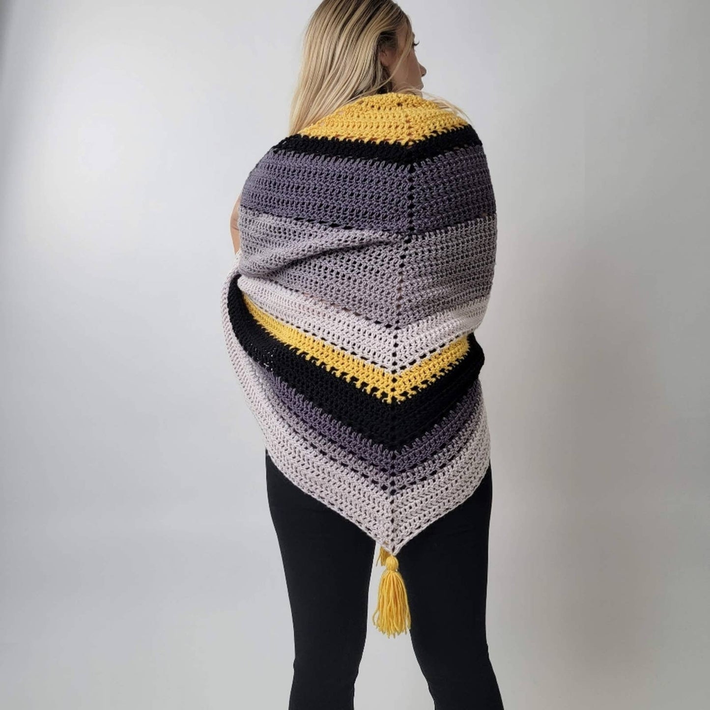 One of a Kind 70's Mod Knit Fringe Poncho Shrug Crochet Afghan Poncho Shaw