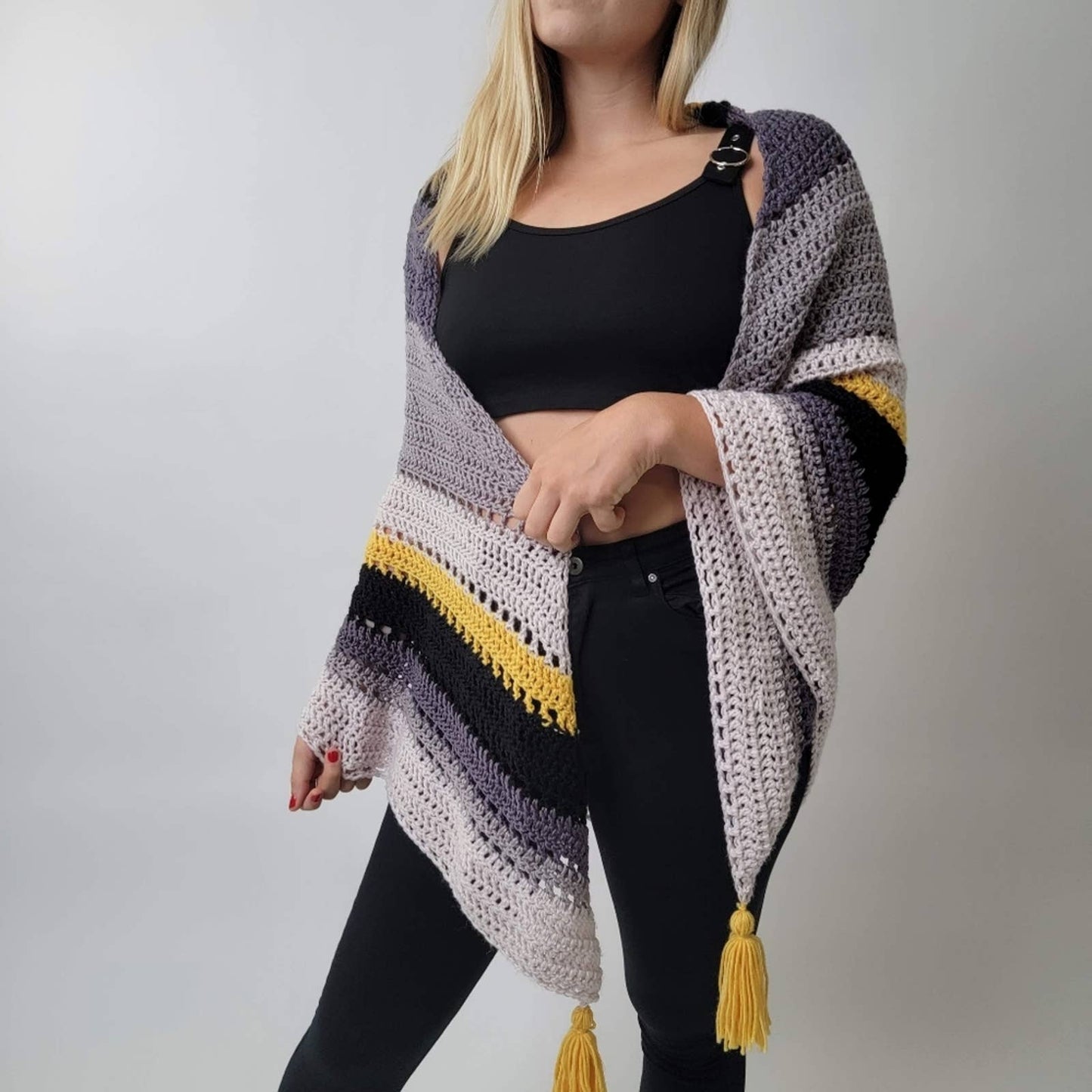 One of a Kind 70's Mod Knit Fringe Poncho Shrug Crochet Afghan Poncho Shaw