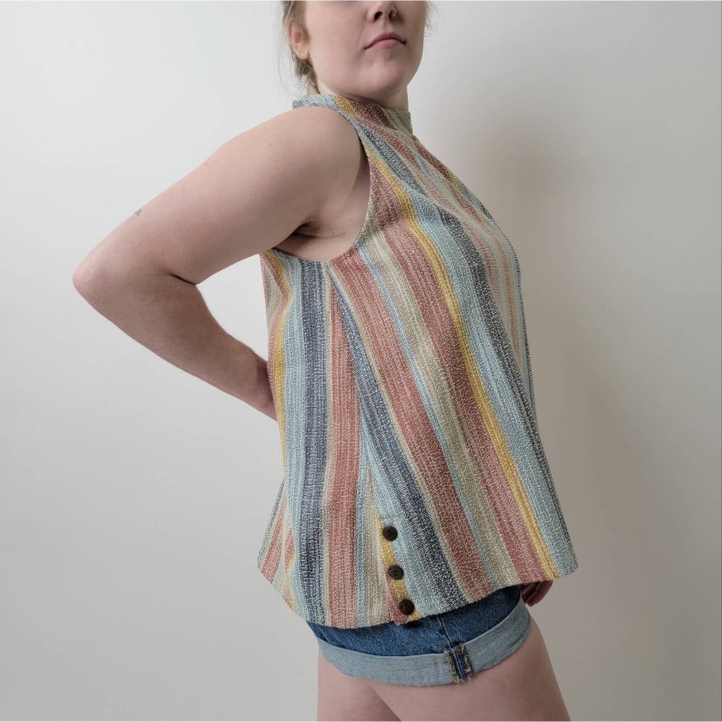 Anthropologie W5 Linen Rainbow Striped Halter Tank - L