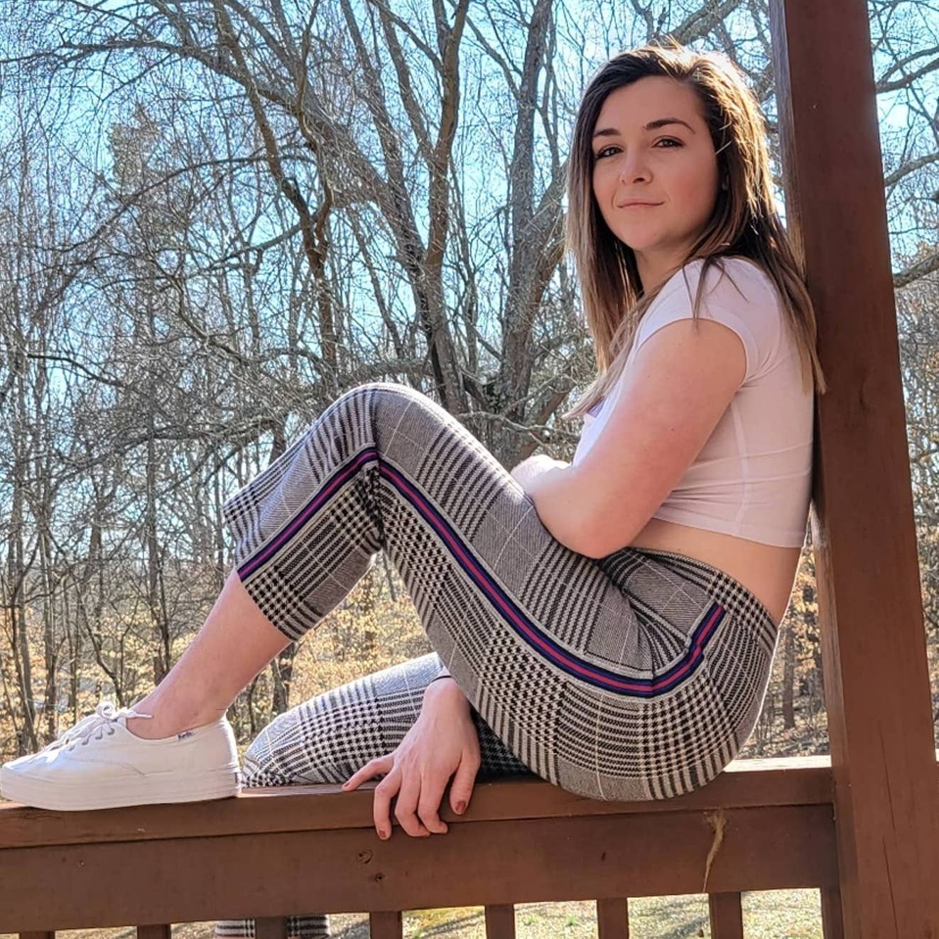 F21 Kick Flare Crop Plaid Stripe Pants