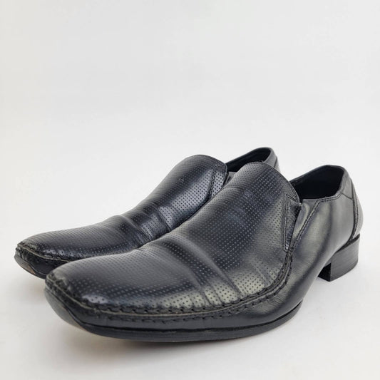 Robert Wayne Crash Snipped Square Toe Black Leather Loafers