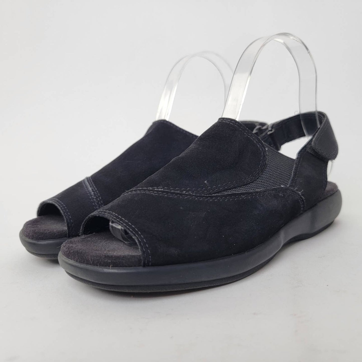 Ecco Black Suede Peep Toe Sandals - 6